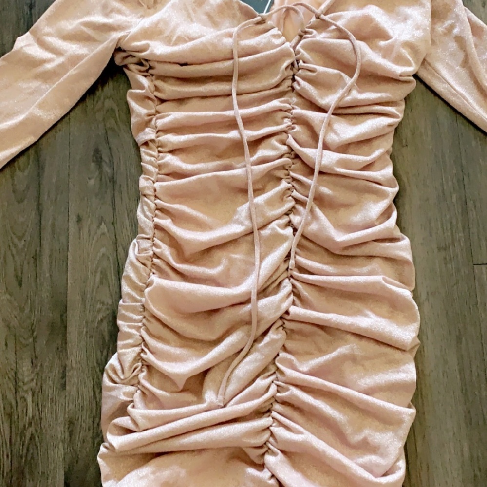 Bridge Pink Ruched Dress, Size Large - Picture 2 of 3